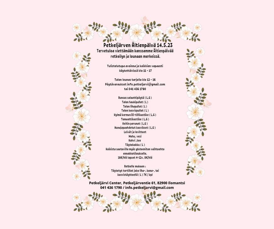 Petkeljärven äitienpäivämenu 2023