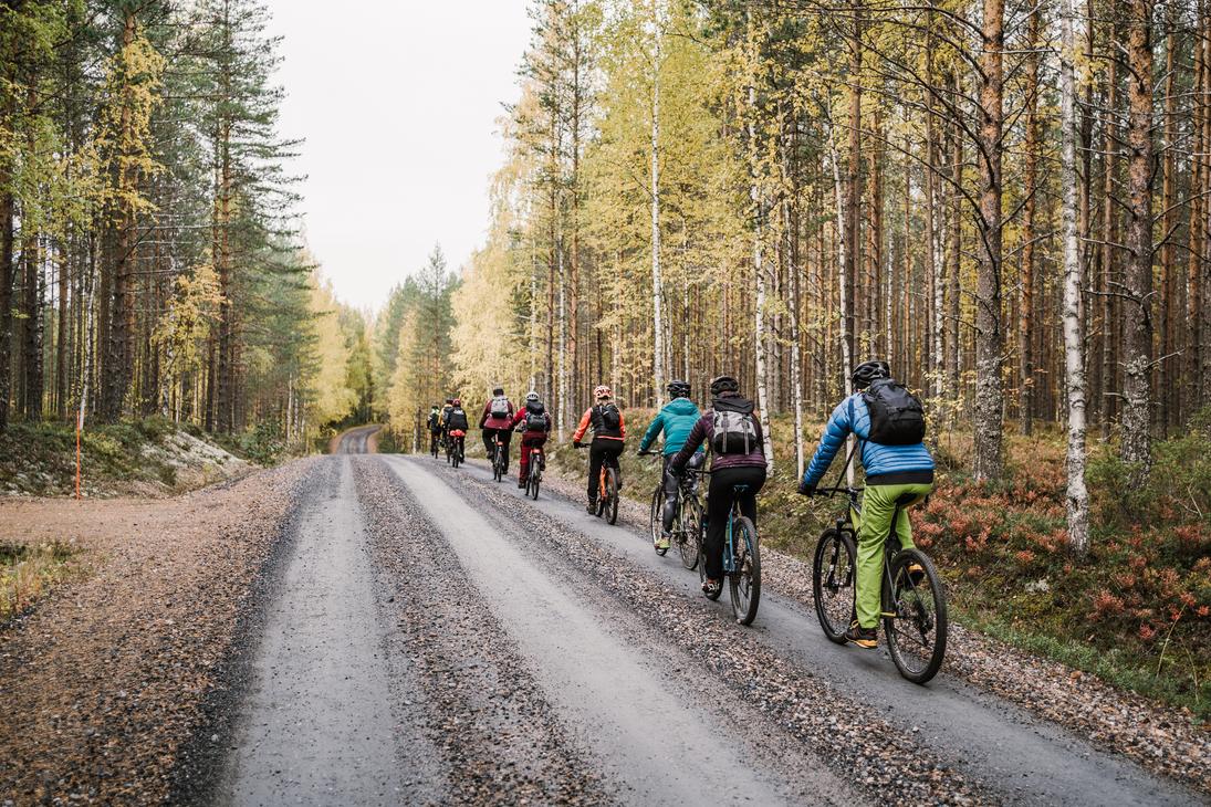 Pyöräilijöitä Petkeljärven kansallispuiston alueella